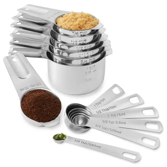 Last Confection 13pc Stainless Steel Measuring Spoon & Cup Set - Kitchen Measurements for Dry Spices and Liquid Cooking & Baking Ingredients {1}