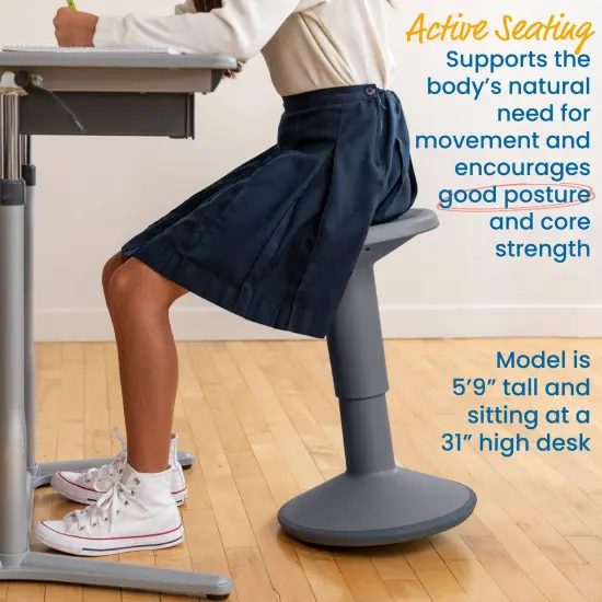 SitWell Adjustable Height Wobble Stool, Active Flexible Seating Chair Grey {3}