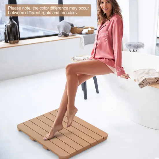 Costway 23.5" x 19" Bath Mat HIPS Spa Shower Mat for Bathroom with Non Slip Foot Pads Brown/White {4}