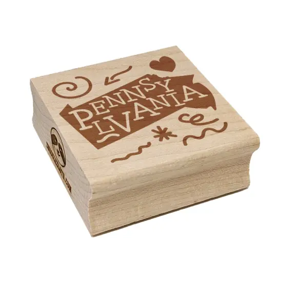 Pennsylvania State with Text Swirls Square Rubber Stamp for Stamping Crafting {7}