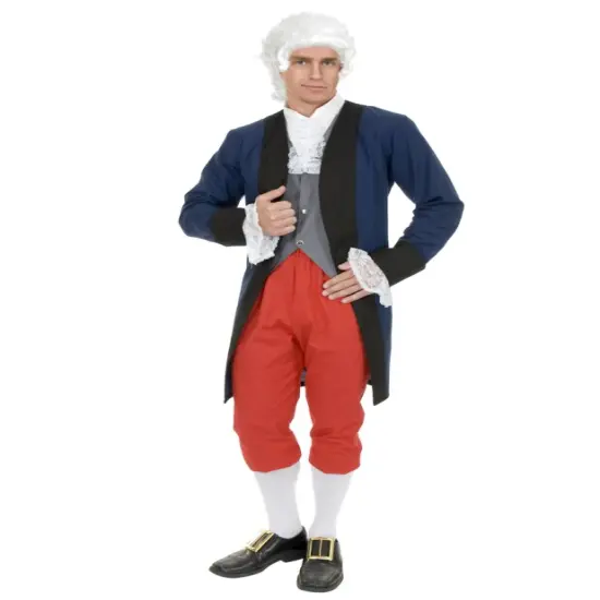 Adult Men's Blue and Red Colonial Ben Franklin Founding Father Costume {1}