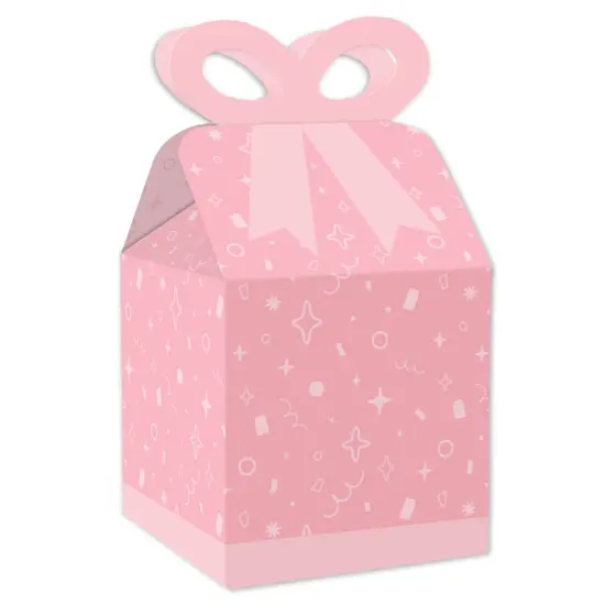 Big Dot of Happiness Pink Confetti Stars - Square Favor Gift Boxes - Simple Party Bow Boxes - Set of 12 {1}