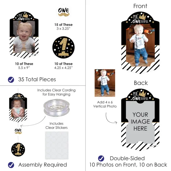 Big Dot of Happiness 1st Birthday Little Mr. Onederful - Boy First Birthday Party Vertical Photo Garland 35 Pieces {4}