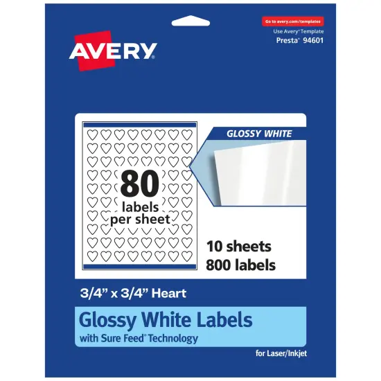 Avery Glossy White Heart Labels with Sure Feed, .75" x .75" {7}
