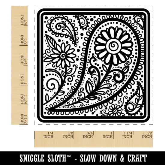 Floral and Swirly Paisley Square Self-Inking Rubber Stamp Ink Stamper Black {1}