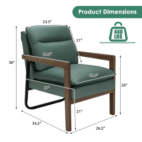 Single Sofa Chair with Extra-Thick Padded Backrest and Seat Cushion Green {3}