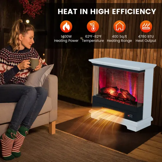 Costway 27'' Electric Fireplace Heater Freestanding 1400W Remote Control Timing Function Brown/Black/White {6}