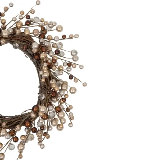 Northlight Burgundy and Silver Ball Christmas Ornament Twig Wreath, 20-Inch, Unlit Red {4}