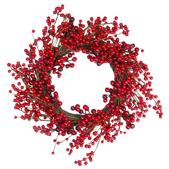 Northlight Artificial Berry Christmas Twig Wreath - 20" - Unlit Red {1}