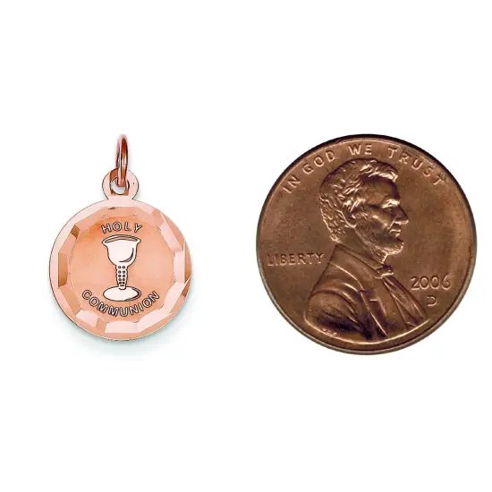 14K Rose Gold Holy Communion Charm Religious Pendant Jewerly 20mm x 13mm {2}