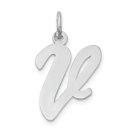 14K White Gold Large Script Initial Letter V Charm Jewerly 22mm x 12mm {1}