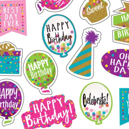 Confetti Happy Birthday Stickers, 120 Per Pack, 12 Packs {2}