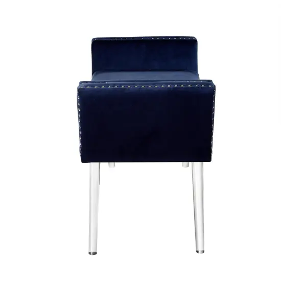 Lexi Velvet Nailhead Trim Acrylic Leg Ottoman Bench Navy {5}