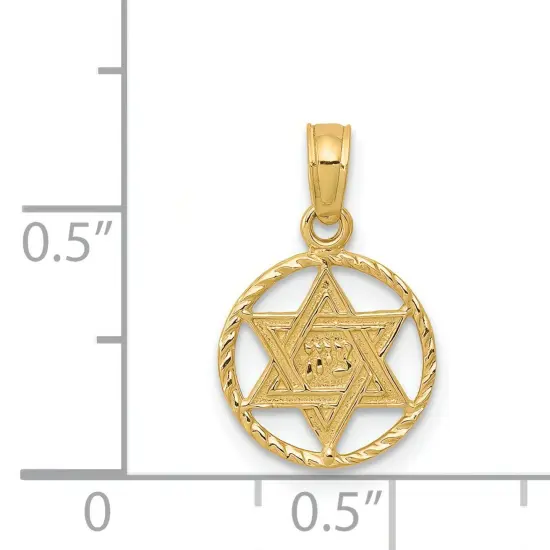 14K Gold Star Of David In Circle Frame Pendant Charm Jewelry 18 x 11 mm {2}