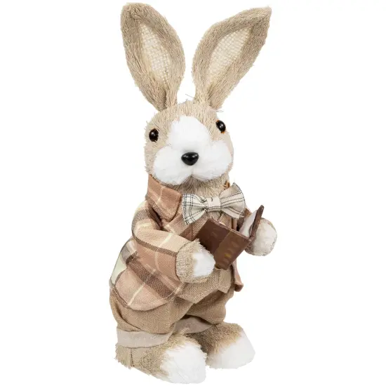 Northlight Boy Easter Rabbit Figurine with Plaid Jacket - 12" - Beige {1}