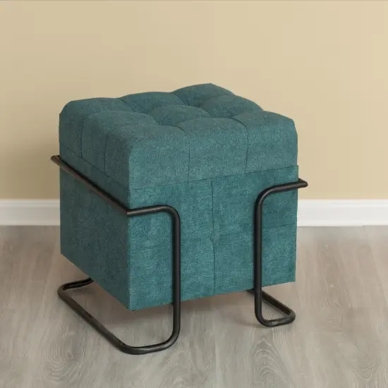 Square Fabric Storage Ottoman with Black Metal Frame Brown {8}