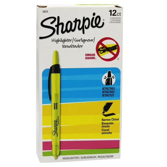 Retractable Highlighters, Yellow, Box of 12 {1}