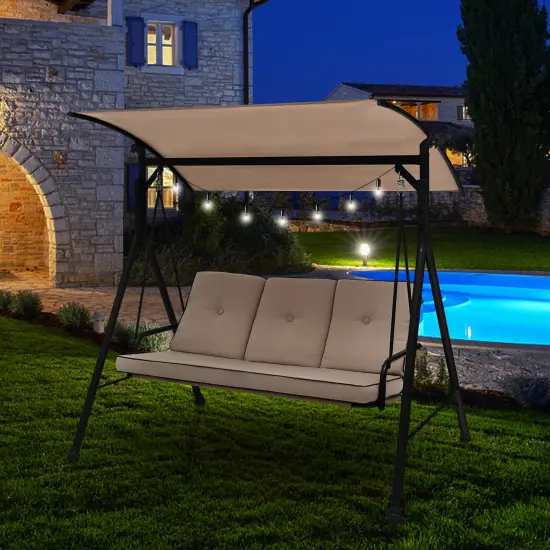 Costway 3-Person Hammock Chair Patio Porch Swing with Adjustable Canopy, Removable Cushion {1}