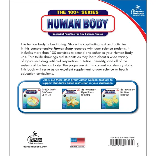 Carson Dellosa The 100 Series Human Body Biology Workbook, Science Book for Grades 5-8 Covering Anatomy and Nutrition, Classroom or Homeschool Curriculum {2}