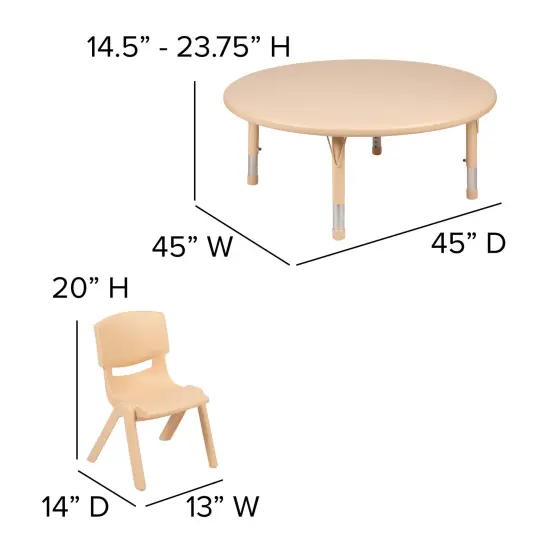 Emma and Oliver 45" Round Plastic Height Adjustable Activity Table Set with 4 Chairs Red {6}