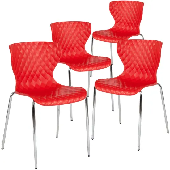 Emma and Oliver 4 Pack Contemporary Design Plastic Stack Chair Red {1}