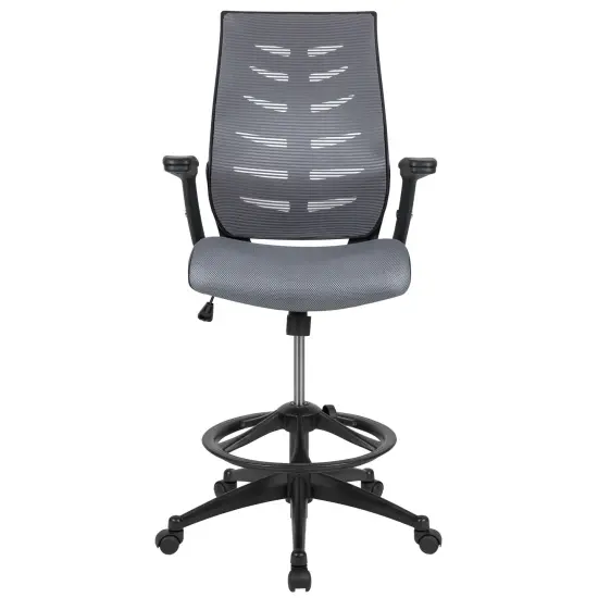Emma and Oliver High Back Mesh Ergonomic Drafting Chair with Adjustable Flip-Up Arms Dark Gray {3}