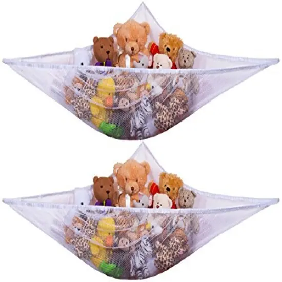 Jumbo Toy Hammock, White, Organize Stuffed Animals & Children's Toys with This Mesh Hammock, Great Decor, Neatly Organizing Kid's Toys and Stuffed Animals, Expands to 5.5 feet, (2-Pack) {1}
