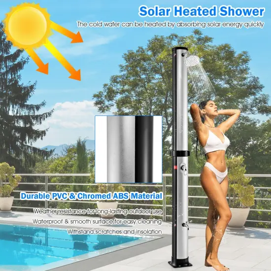 7.2 Feet Solar-Heated Outdoor Shower with Free-Rotating Shower Head Silver {3}