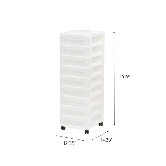 IRIS 8.5" x 11" 9 Drawer Storage Rolling Cart with Organizer Top, White {6}
