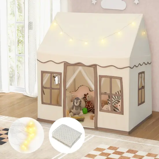 Toddler Large Playhouse with Star String Lights Perfect for Gifting Brown {5}