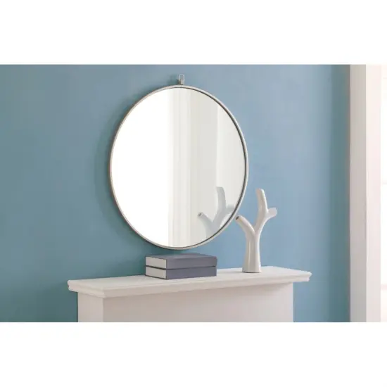 Metal frame Round Mirror with decorative hook 28 inch Silver finish {4}
