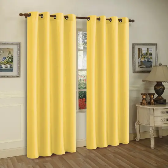 J&V TEXTILES 2 Panels Solid Grommet Faux Silk Window Curtain Drapes Treatment in 84" Length yellow {1}