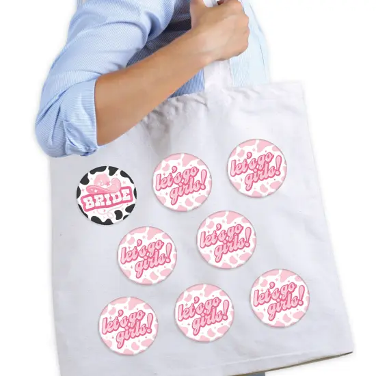 Big Dot of Happiness Last Rodeo - 3 inch Pink Cowgirl Bachelorette Party Badge - Pinback Buttons - Set of 8 {3}