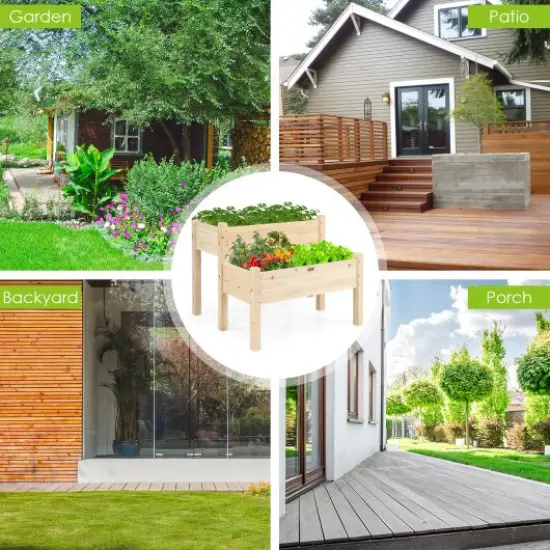 2 Tier Wooden Raised Garden Bed with Multiple Draining Holes Suitable for Yards or Porches Natural {3}