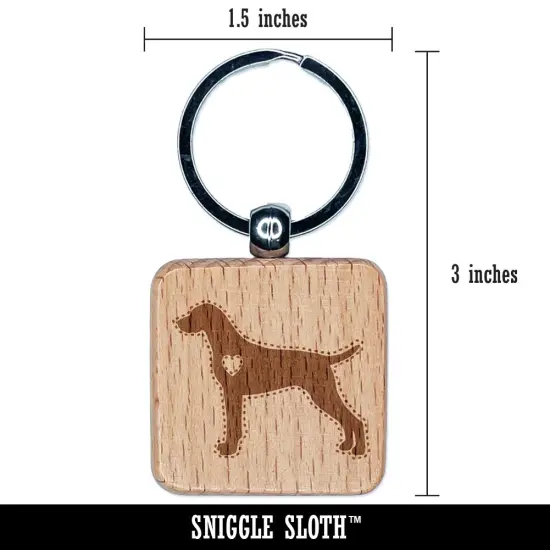 German Shorthaired Pointer Dog with Heart Engraved Wood Square Keychain Tag Charm {2}