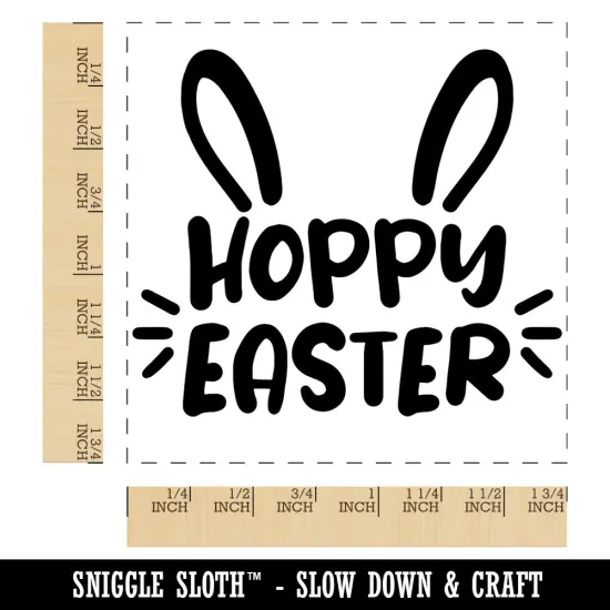 Hoppy Happy Easter Bunny Ears Square Rubber Stamp for Stamping Crafting {1}