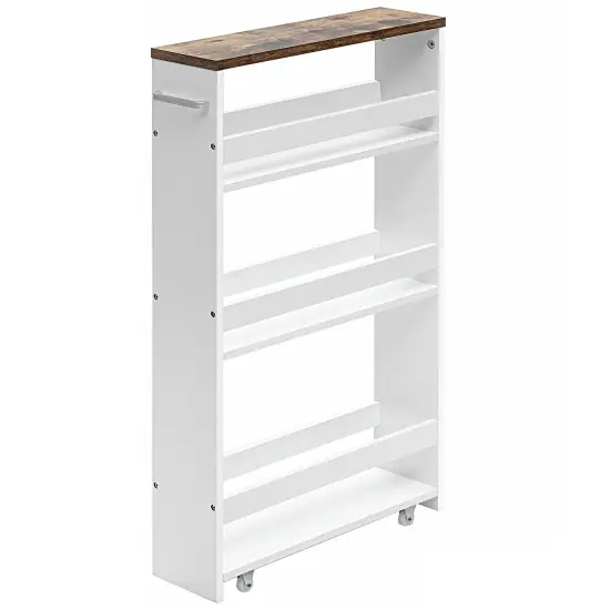 4 Tiers Rolling Slim Storage Kitchen Organizer Cart with Handle-White {1}