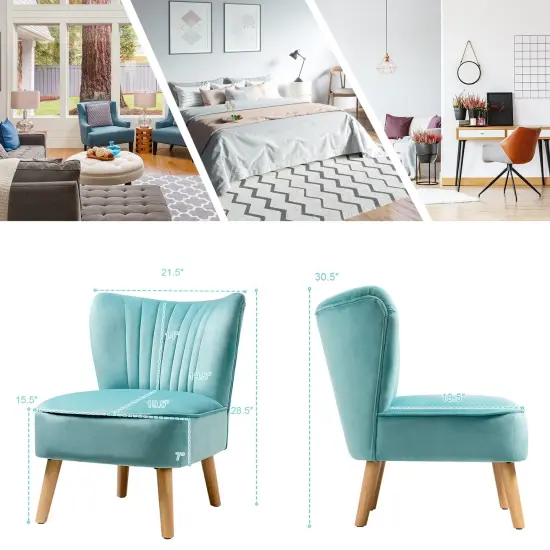 Armless Accent Chair Modern Velvet Leisure Chair Green {3}