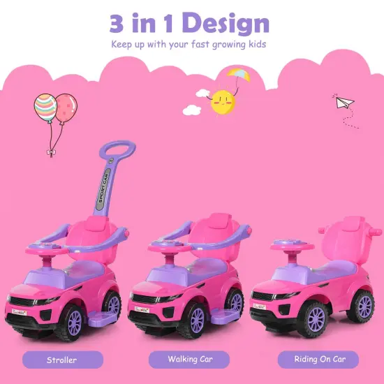 Honey Joy 3 in 1 Ride on Push Car Toddler Stroller Sliding Car with Music Pink {5}