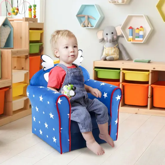 Costway Kid's Sofa Chair Toddler Upholstered Armchair Wooden Frame Children Couch Navy {2}