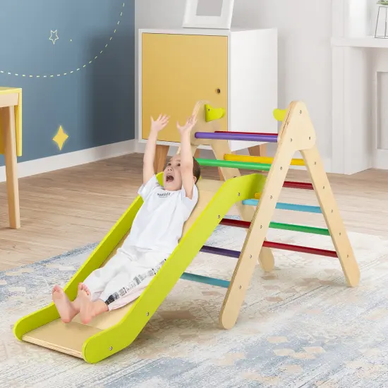 2-in-1 Wooden Triangle Climber Set with Gradient Adjustable Slide Multicolored {2}