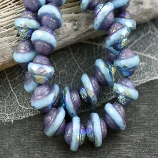 Bronze AB Etched Sky Blue Saturn Beads {4}