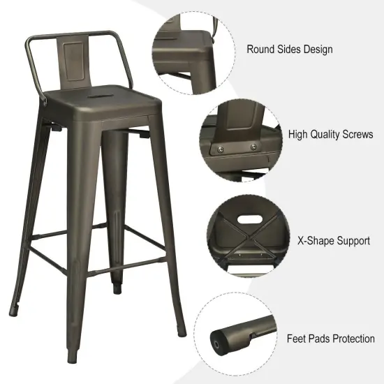 Set of 4 Metal Counter Height Dining Chairs with Low Back and Rubber Feet Suitable to Any Space Gun {5}