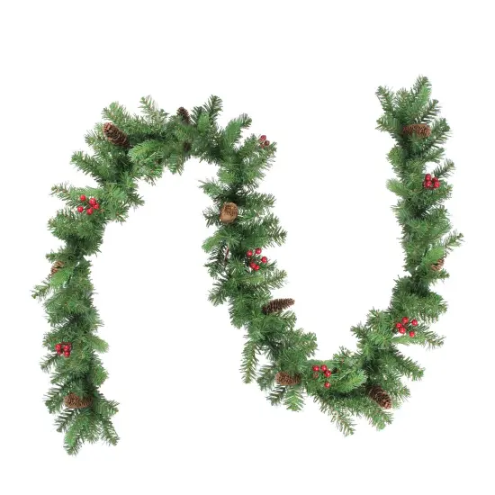 Northlight Real Touch&trade;️ Noble Fir with Berries Artificial Christmas Garland - Unlit - 9' x 10" Green {4}