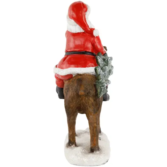 Northlight Santa Claus on a Reindeer Holding a Frosted Pine Tree Christmas Figurine - 8.25" Red {6}