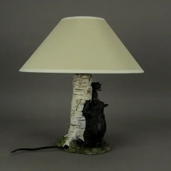 Black Bear and Cub Birch Tree Table Lamp With Shade {3}