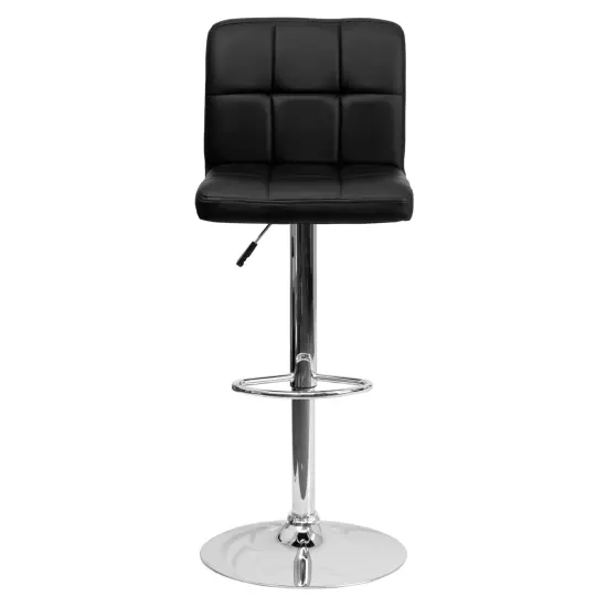 Emma and Oliver 2 Pack Contemporary Quilted Vinyl Adjustable Height Barstool with Chrome Base Black {2}