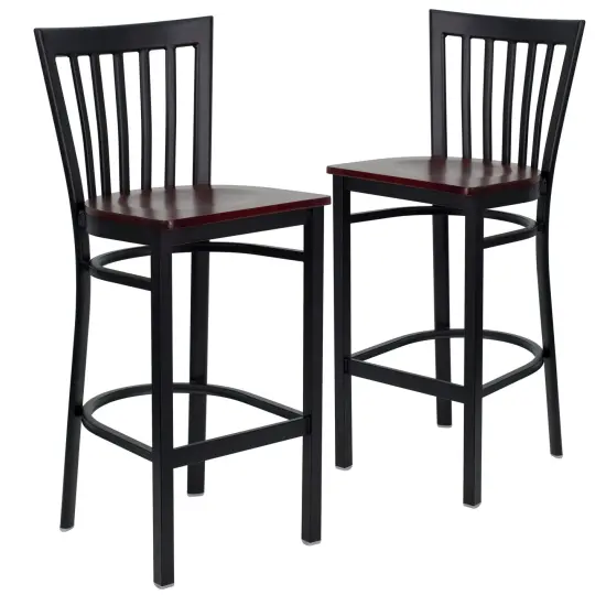 Emma and Oliver 2 Pack School House Back Metal Restaurant Barstool Mahogany/BlackMetal {1}