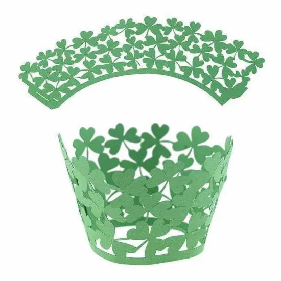 Green "Clover Leaf" Lace Cupcake Wrappers & Liners | 25 PC Set {2}