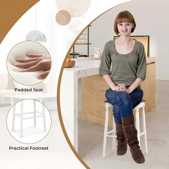 Costway 2 PCS 24"/29" Counter/Bar Height Bar Stools Backless Bar Stools with Faux Leather Cover White&Gray {6}